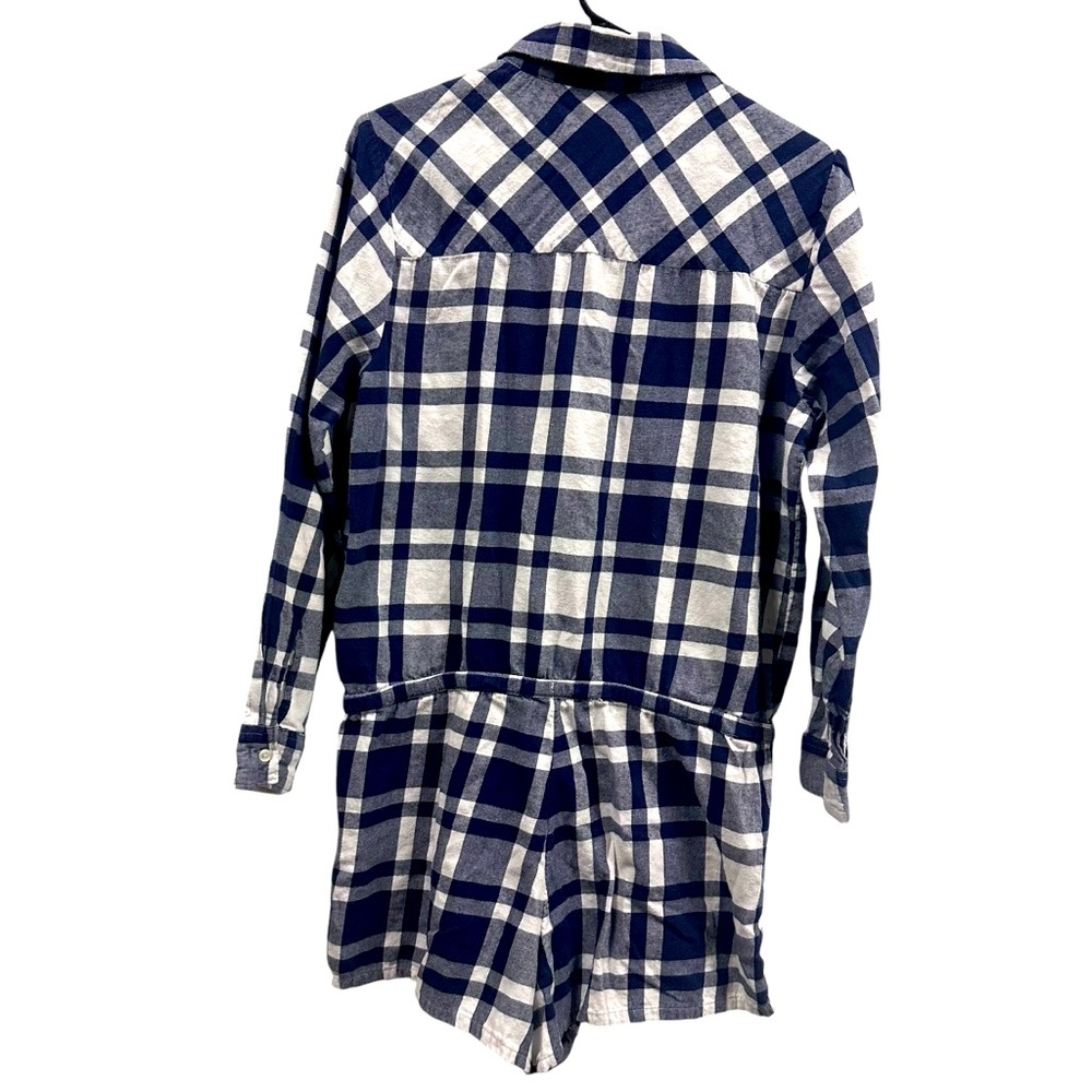 Aerie Cotton Blue White Flannel Plaid Button Up Long Sleeve Short Romper Large - Picture 8 of 13